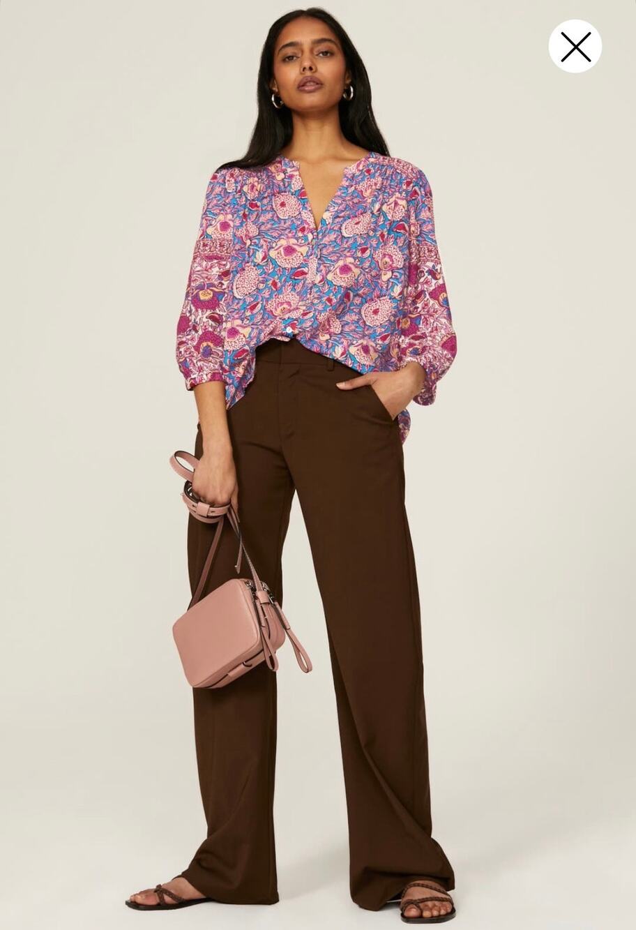 BA&SH Pink Purple Floral Boho Print V-Neck Front Button Closure Vlad Shirt sz M